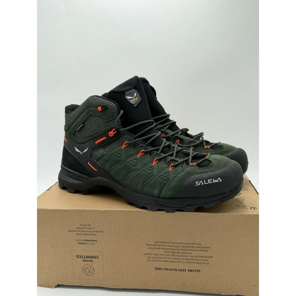 Salewa Alp Mate Mid Men's Waterproof Shoe Hiking Boot Black Green Size 12.5